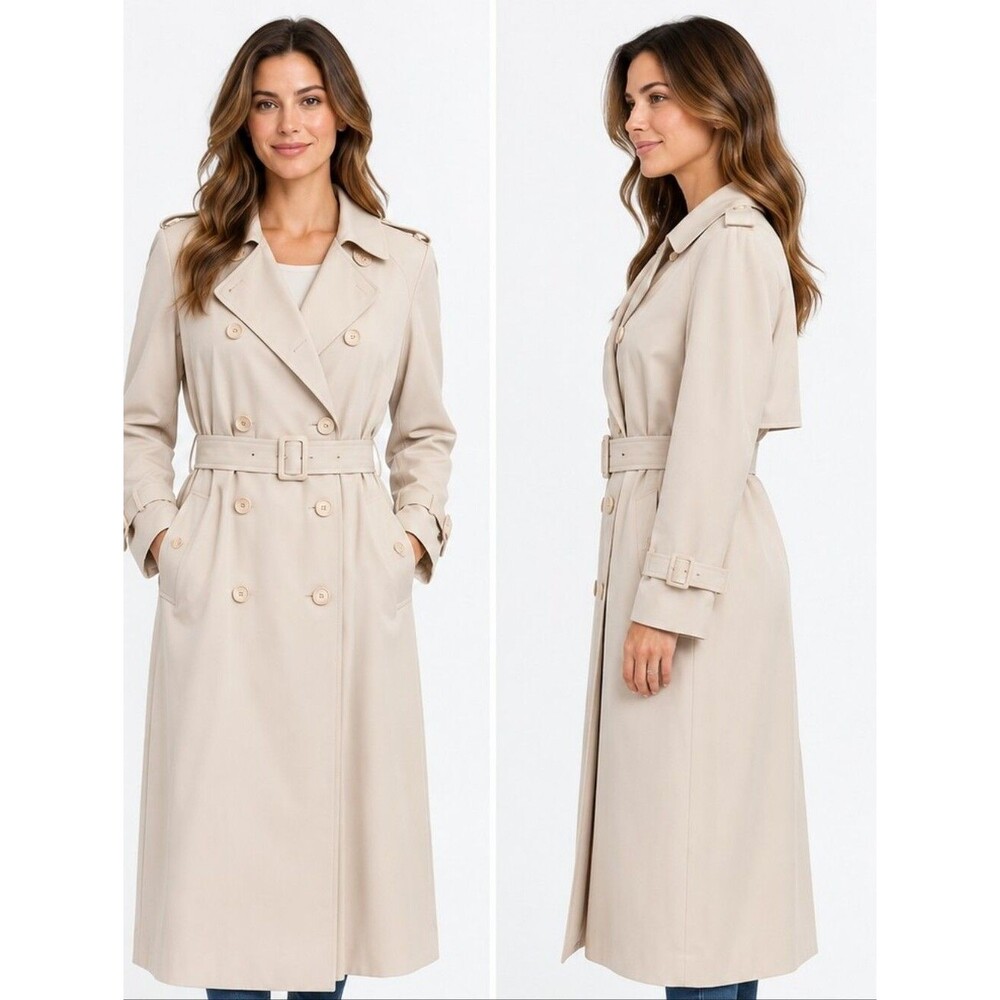 EUC like new Valerie Stevens Women's long tan belted trechcoat, beautiful, 10P